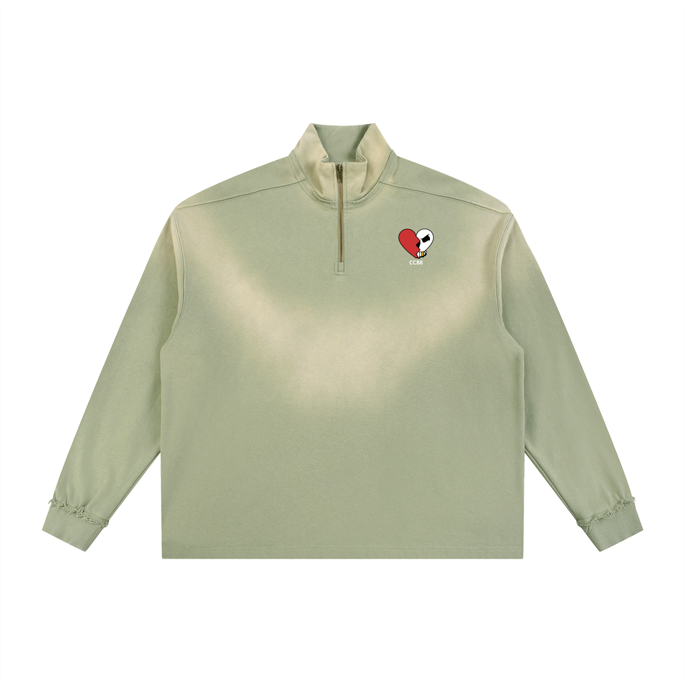*CC88 Black Label* - Sun Fade Raw Edge Quarter-Zip Sweatshirt