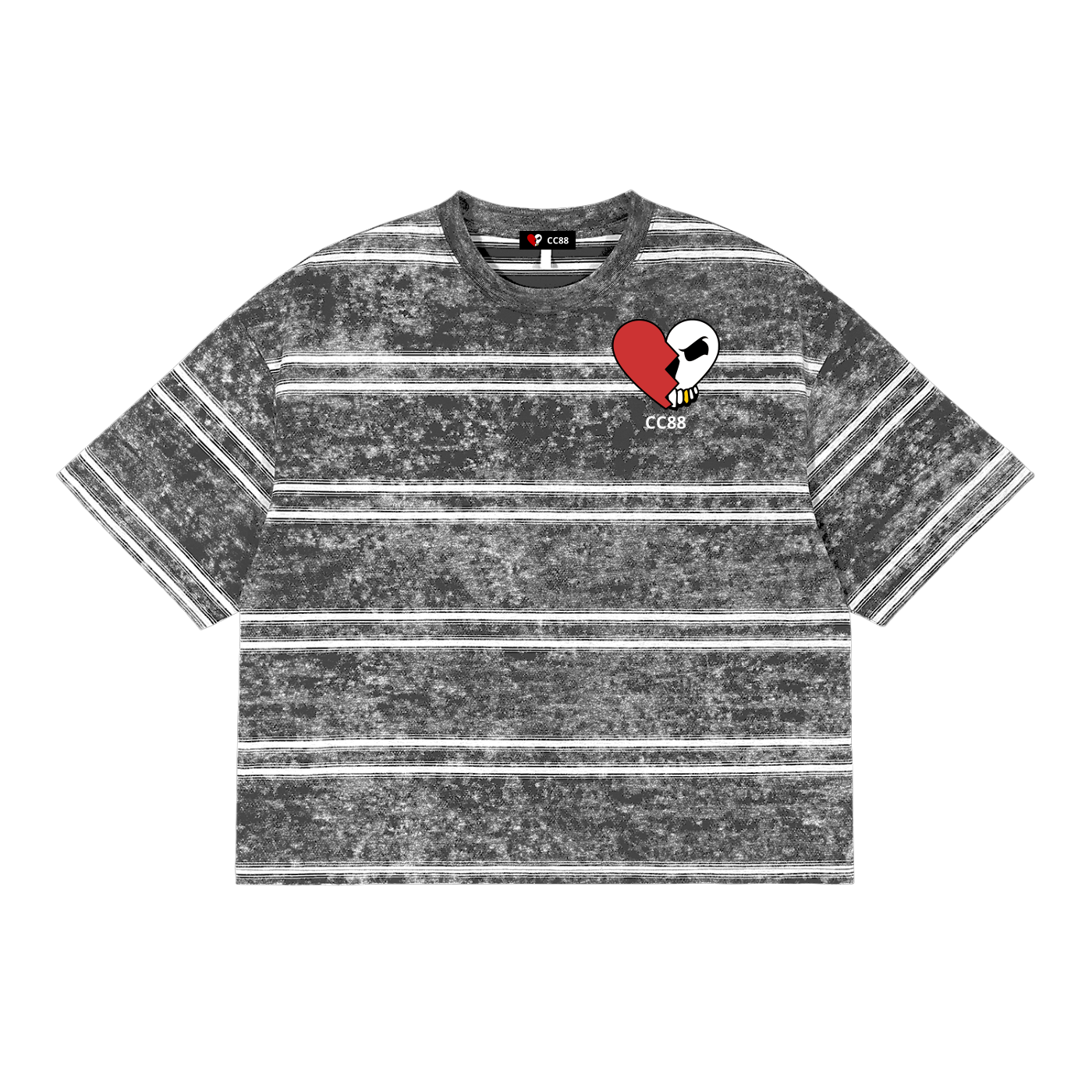 *CC88 Black Label* - Snow Washed Striped Boxy Team Logo T-Shirt